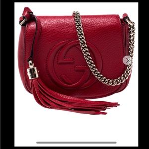 Gucci Red Leather Soho Flap Chain Crossbody Bag